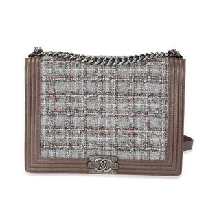 Chanel Taupe Caviar and Multicolor Tweed Large Boy Bag